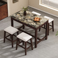 5 Piece Modern Faux Marble Versatile Bar Table Set With Storage Drawers And Padded Stools, Ideal For Space Saving Dining Nooks Or Small Kitchens Walnut Walnut Solid Wood Mdf