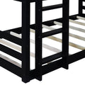 Triple Rubber Wood Bunk Bed With Two Built In Ladders, Guardrails, Twin Over Twin Over Twin, Detachable Triple Twin Bunk Bed,Black Twin Black Bedroom American Design Bed Frame Rubber Wood