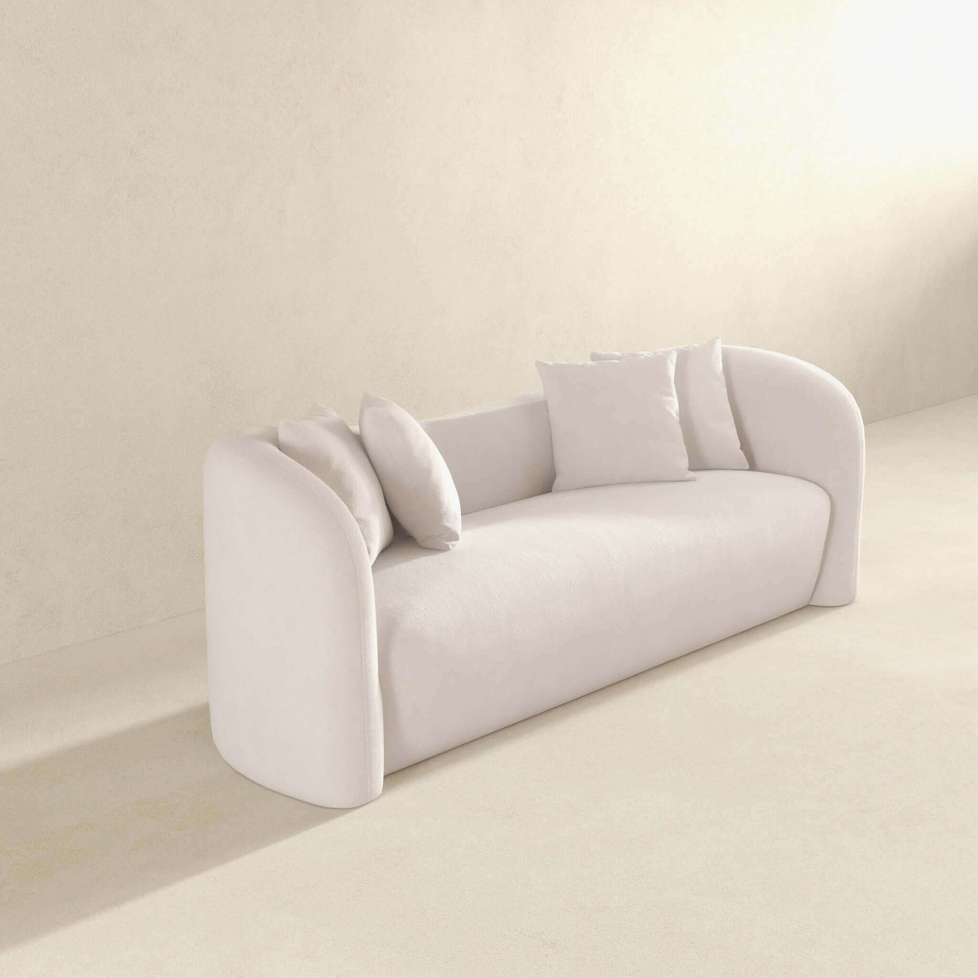 Mason Mid Century Modern Luxury Tight Back Curvy White Boucle Couch White Nature Wood Primary Living Space Tight Back Mid Century Modern Foam Boucle,Solid Wood 3 Seat