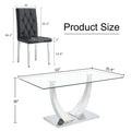 Table And Chair Set, Modern Dining Table, Tempered Glass Tabletop And Silver Colored Leg Table, Soft And Comfortable Dining Chair, Perfect For Dinner, Meetings, Home And Office Decor Black Seats 6 Glass