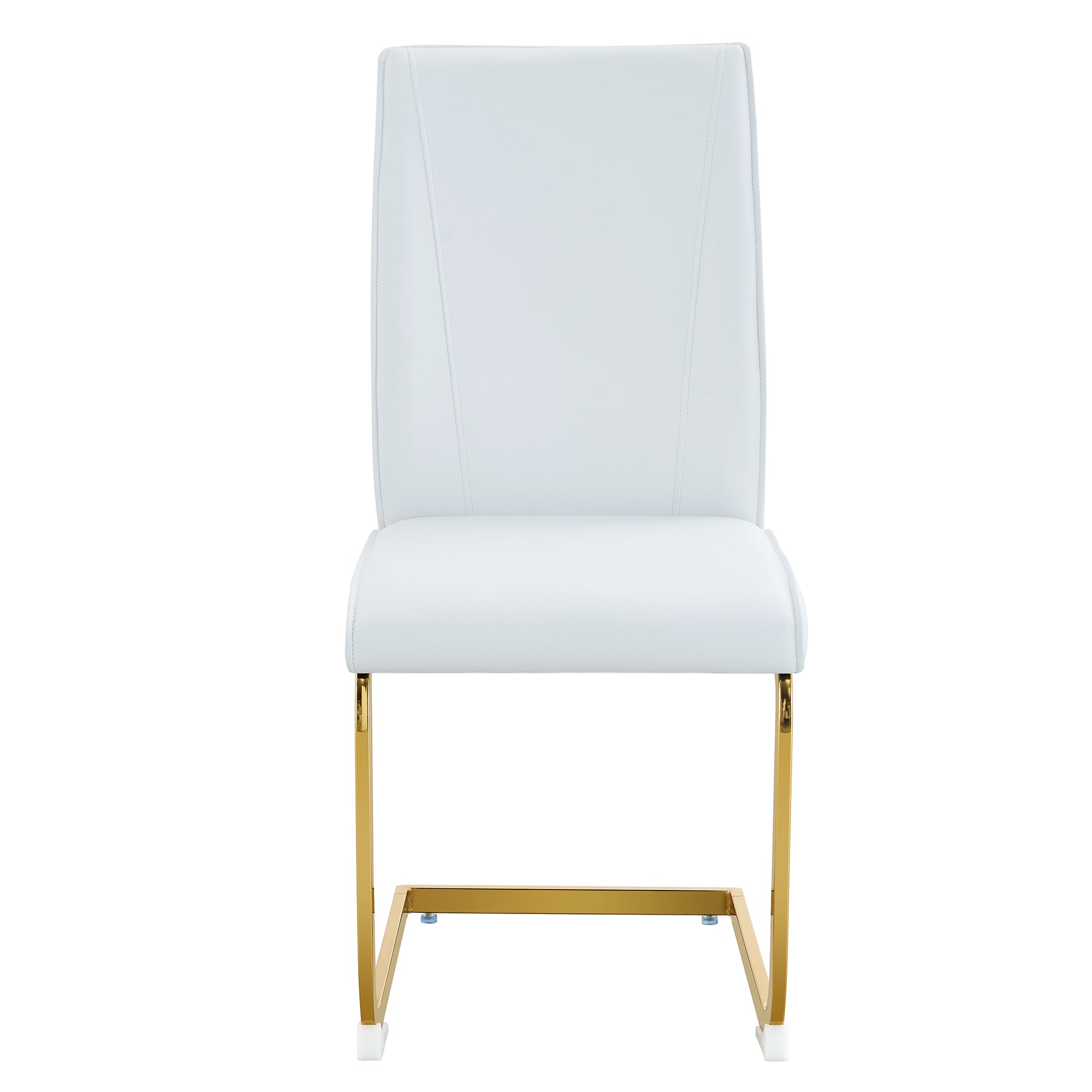Luxury Simple Arch Chair Set Of 4 White Pu Material High Resilience Dining Chair With Arched Metal Gold Leg. White Gold Metal,Pu
