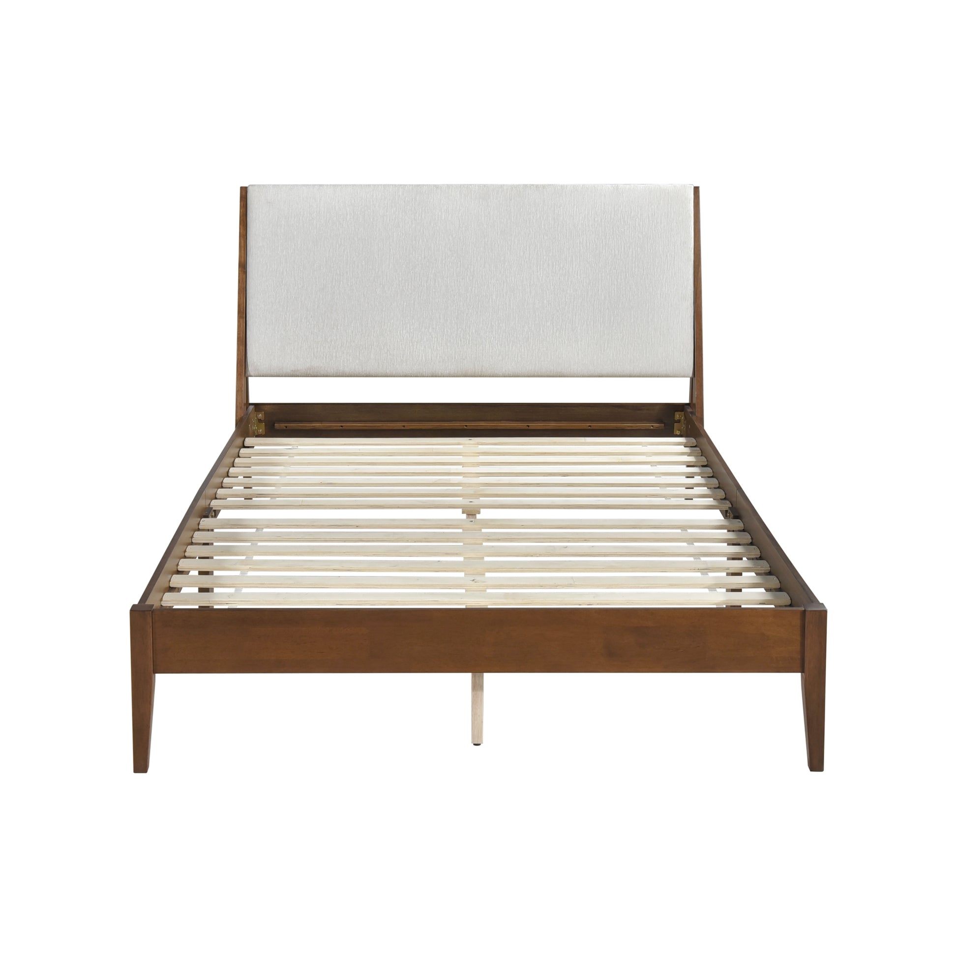 Classic Queen Platform Bed Chenille Fabric Upholstered Headboard Wooden Bedroom Furniture 1Pc Chestnut Finish Box Spring Not Required Queen Chestnut Wood Bedroom Classic,Mid Century Modern Slat Beds Polyester Wood