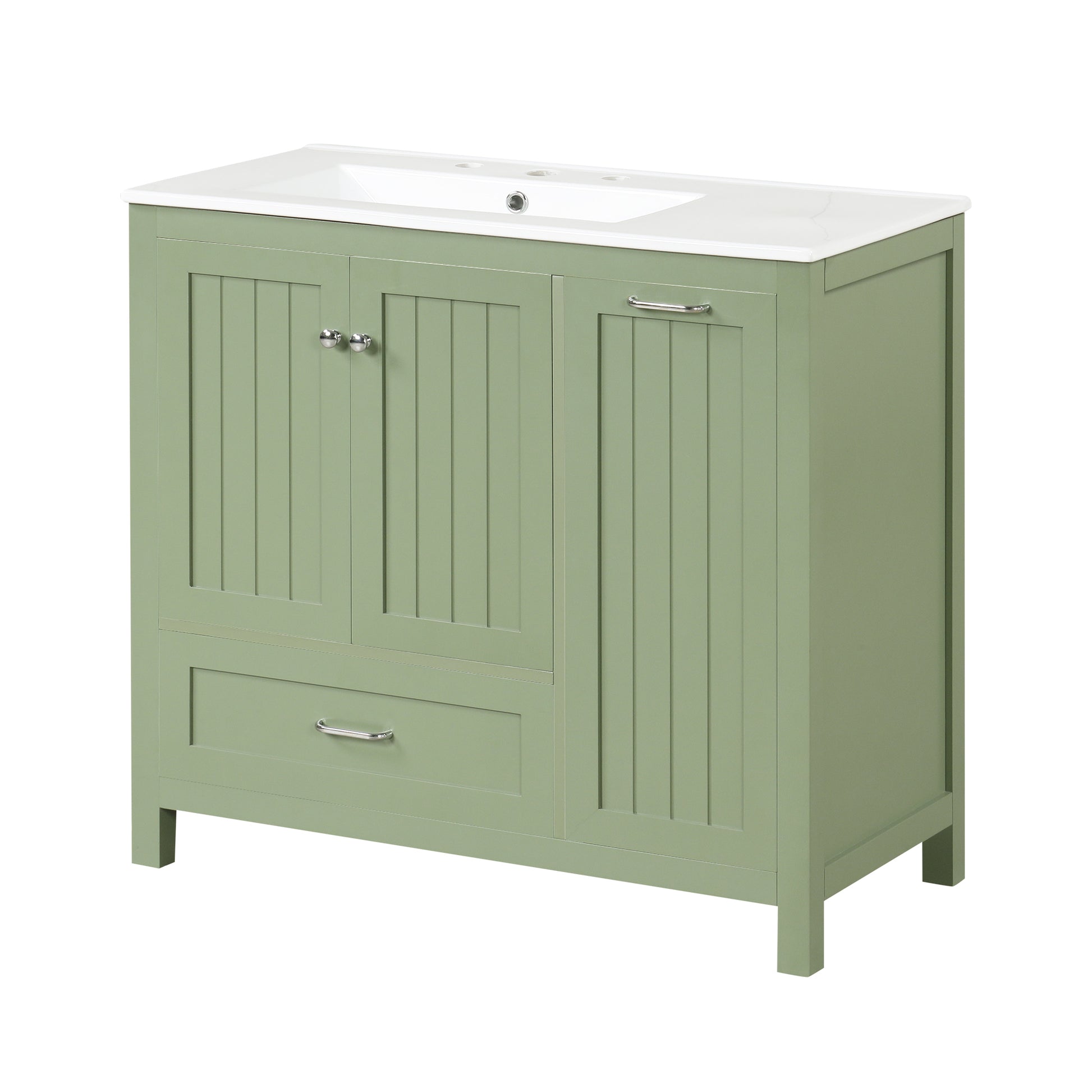 36" Bathroom Vanity With Sink, One Cabinet With Two Doors And One Big Drawer And One Flip Drawer, Solid Wood And Mdf Board, Green Green Solid Wood Mdf