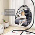 Swing Egg Chair With Stand Indoor Outdoor Wicker Rattan Patio Basket Hanging Chair With C Type Bracketwith Cushion And Pillow,Patio Wicker Folding Hanging Chair Special Construction Cup Holder Black