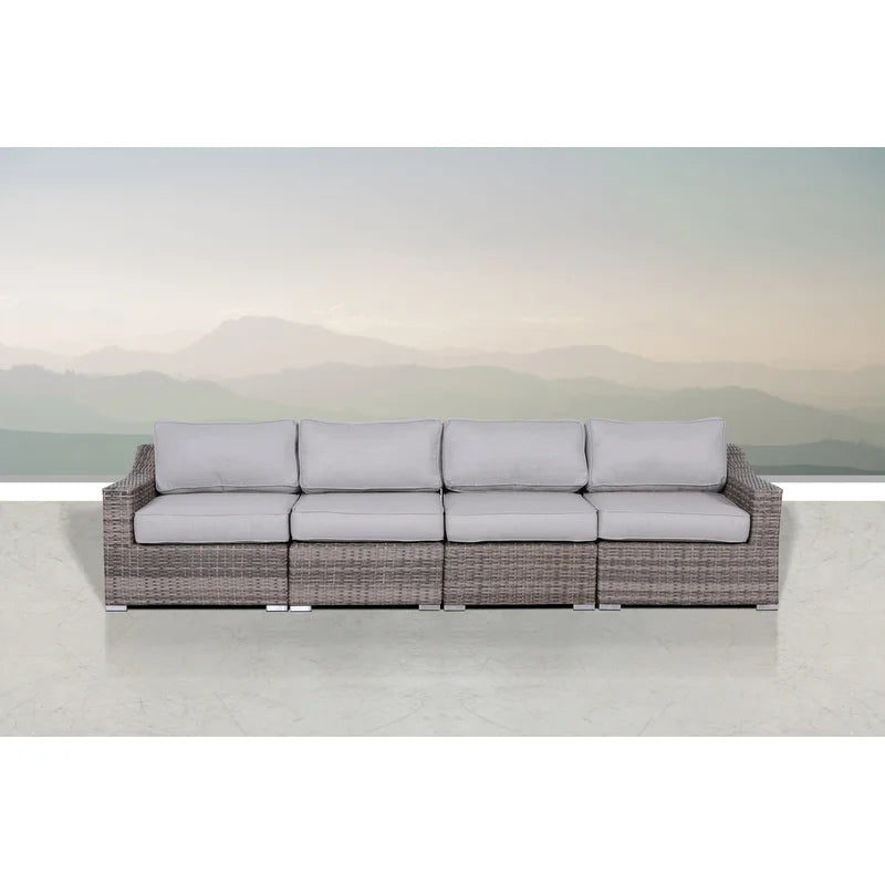 Fully Assembled 4 Piece Rattan Sectional Seating Set With Cushions Grey Mix Wicker