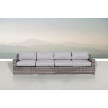 Fully Assembled 4 Piece Rattan Sectional Seating Set With Cushions Grey Mix Wicker