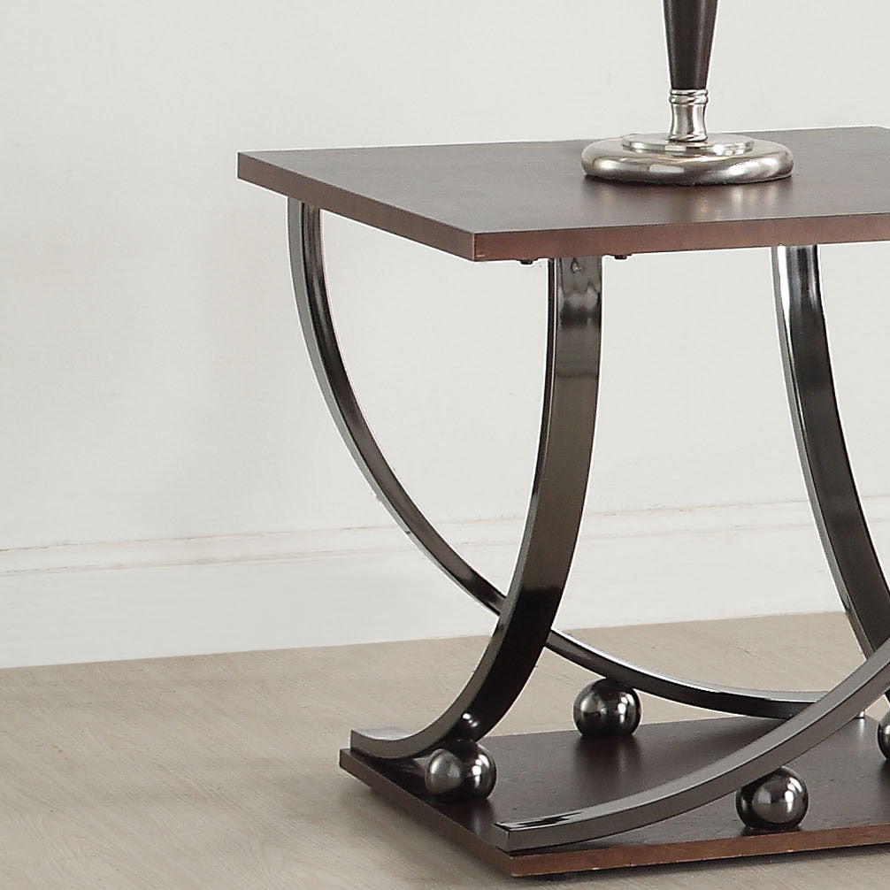 Black Nickel End Table With Bottom Shelf Black Silver Primary Living Space Contemporary Shelves Square Mdf