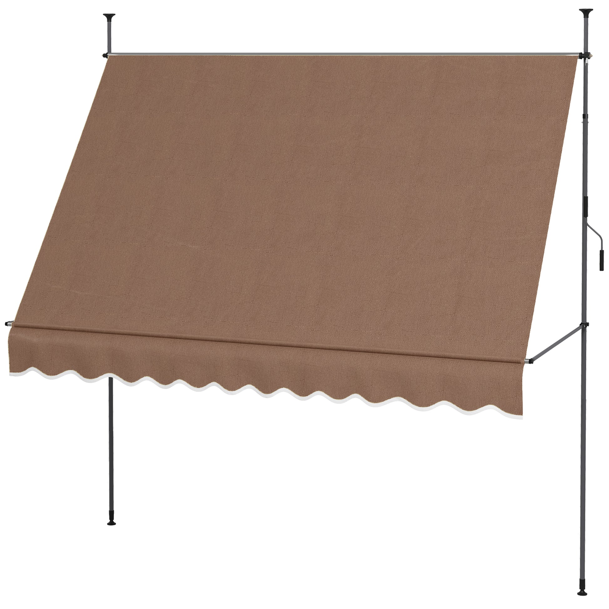 Outsunny Manual Retractable Awning, 118" Non Screw Freestanding Patio Sun Shade Shelter With Support Pole Stand And Uv Resistant Fabric, For Window, Door, Porch, Deck, Coffee Coffee Aluminum