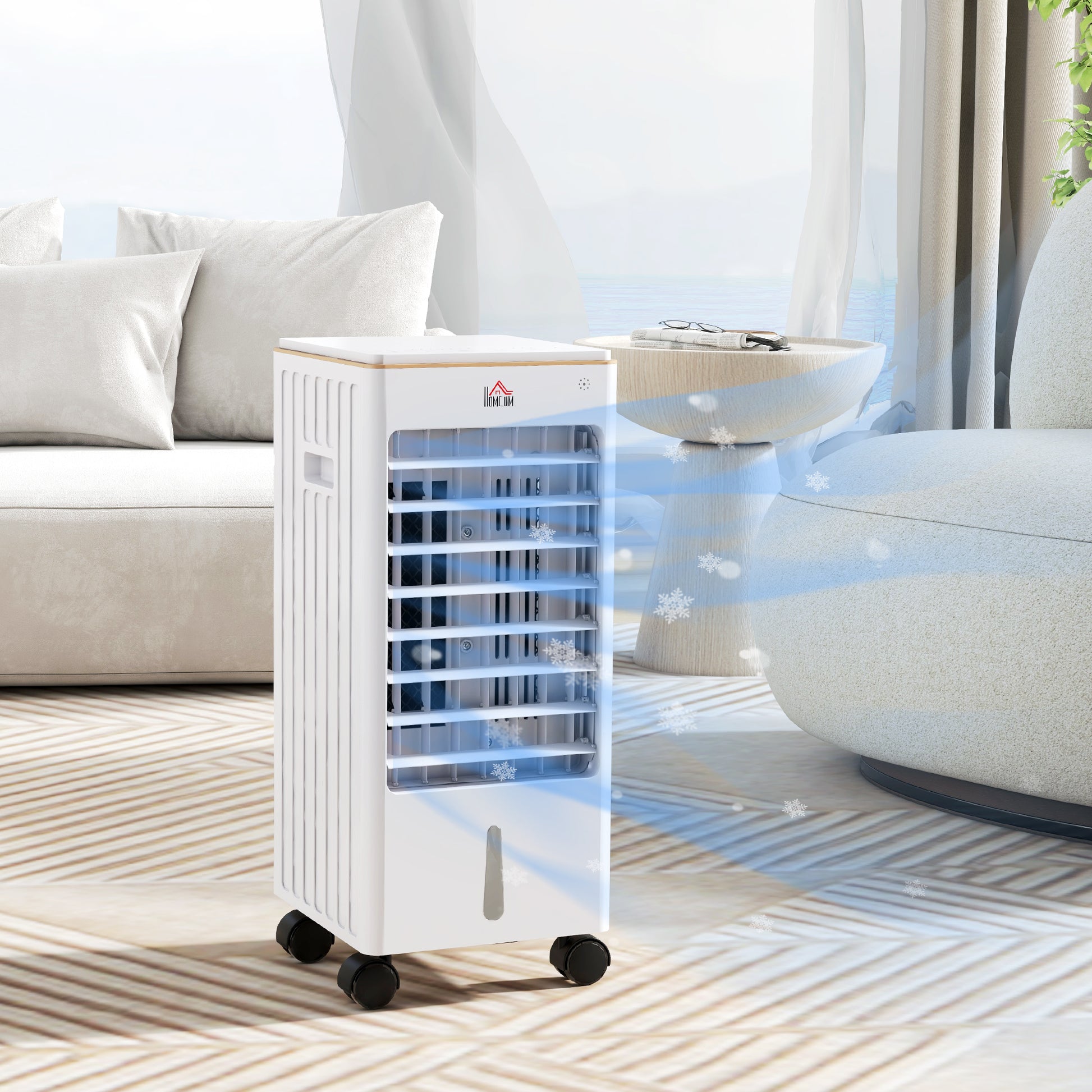 Homcom 21" Evaporative Air Cooler With Ice Packs, 3 In 1 Ice Cooling Fan, Portable Swamp Cooler With Water Tank, 7.5H Timer, 60 Oscillating, Remote, For Home Office Bedroom, White White Abs
