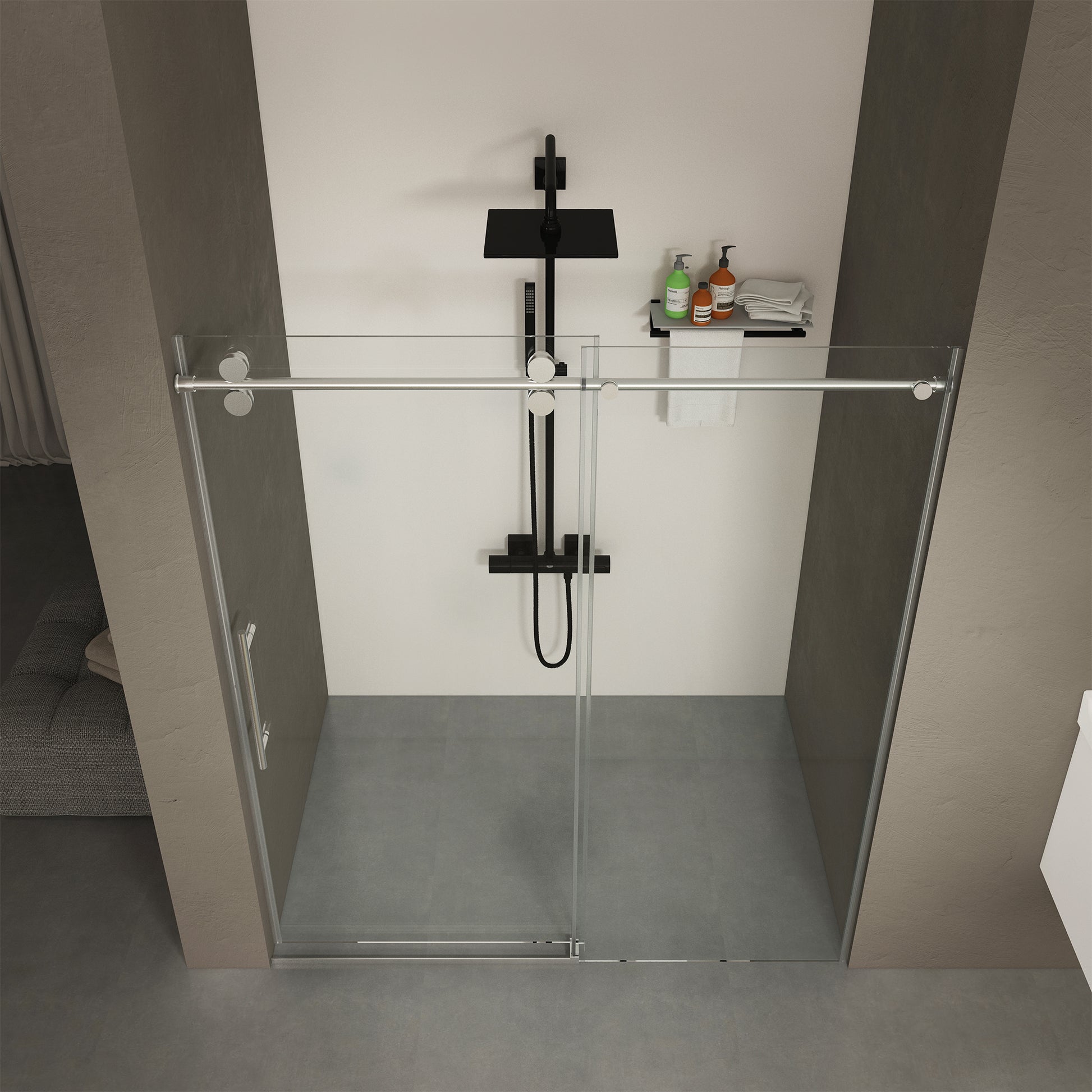 56" 60"W X 76"H Frameless , Sliding , With Premium 3 8" 10Mm Thick Tempered Glass Shower Enclosure ,Double Side Easy Clean Coat,Chrom Finished With Buffer Chrome Bathroom American Design Stainless Steel