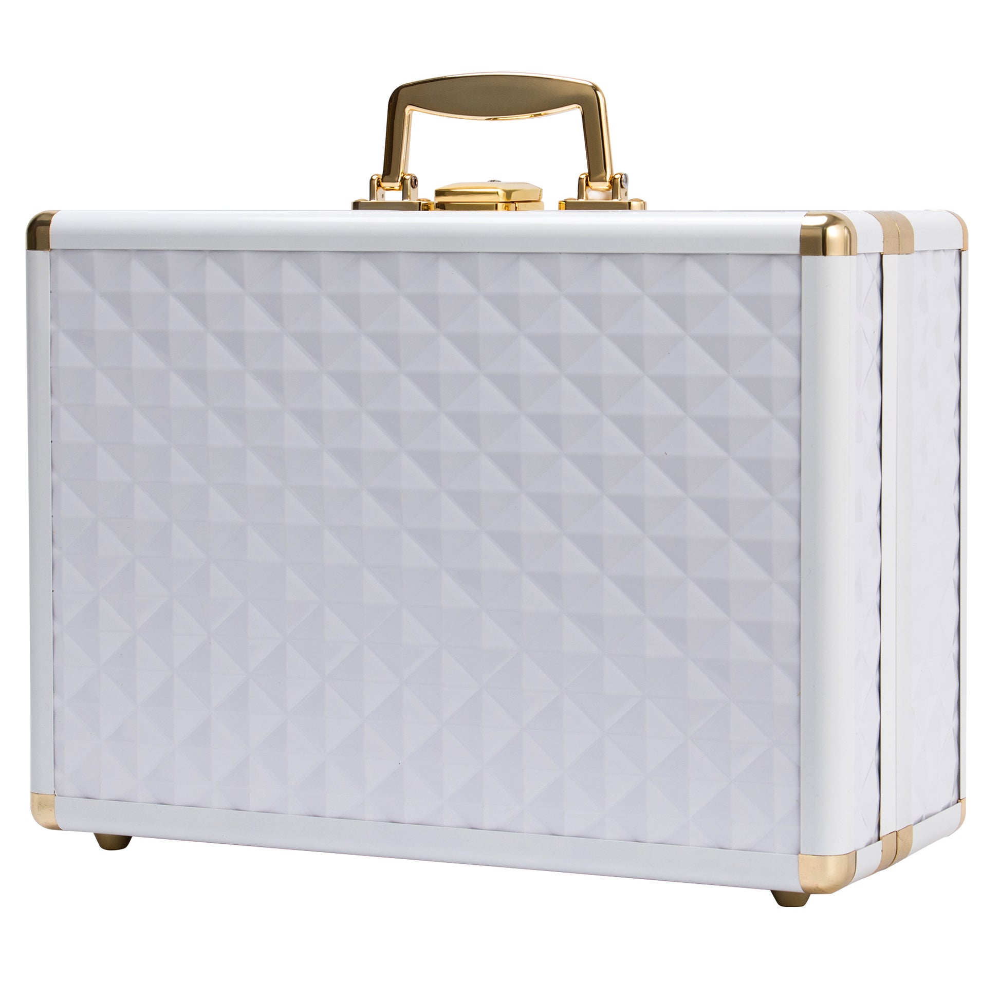 Portable Makeup Case With Led Mirror Travel Makeup Bag Cosmetic Organizer Box With Locks, Brush Holder, Dividers, Rechargeable, White White Aluminium Alloy