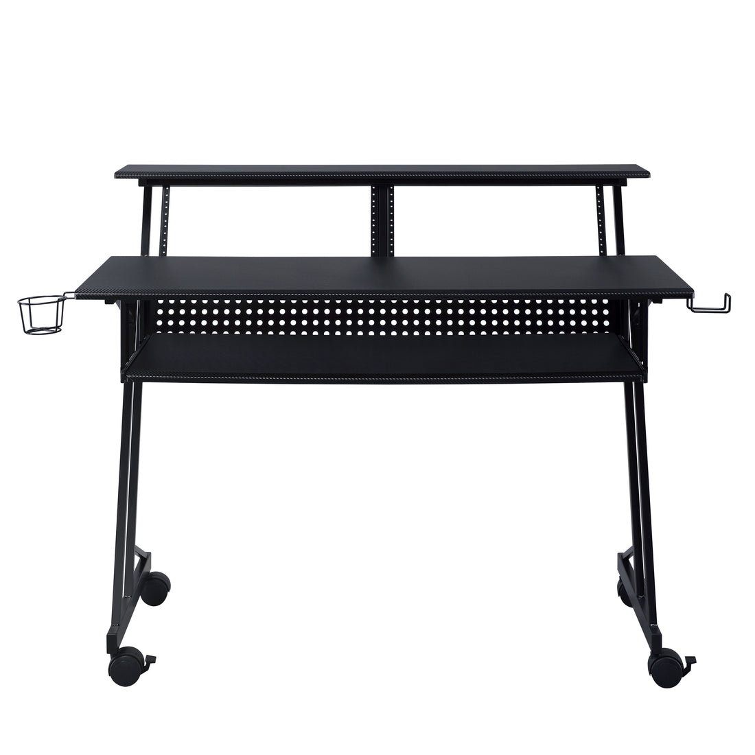 Black Music Recording Studio Desk With Keyboard Tray Black Keyboard Tray Computer Desk Office Rectangular Shelves Wood Metal