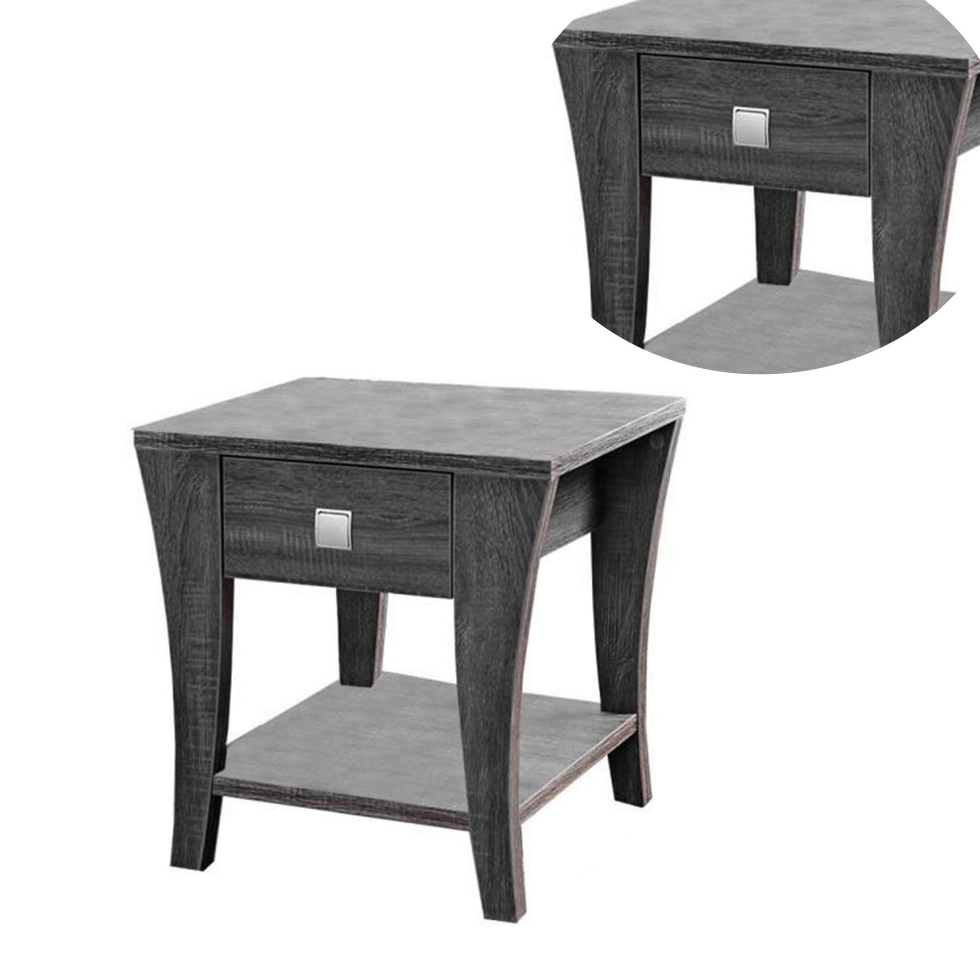 Wooden End Table With Swooping Curled Legs, Gray Gray Wood