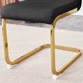Table And Chair Set.Modern Rectangular Dining Table With Black Textured Stickers Glass Tabletop And Gold Plated Metal Legs.Paried With 4 Comfortable Chairs With Pu Seats And Golden Metal Legs. Black Gold Seats 4 Glass Metal
