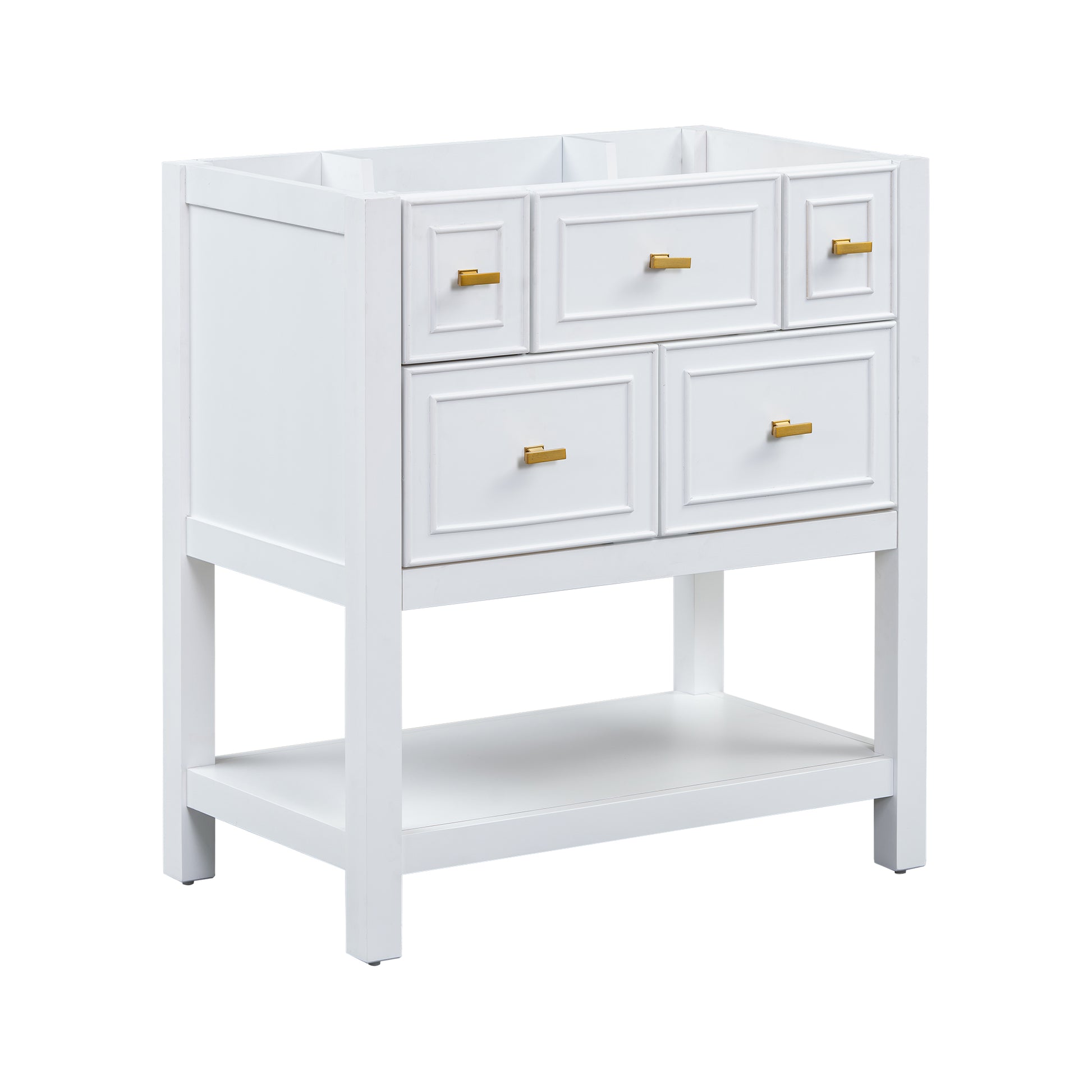 30'' Bathroom Vanity Without Sink, Free Standing Single Vanity With 5 Drawers, Solid Wood Frame Bathroom Storage Cabinet Not Include Basin Sink 4 White 1 Bathroom Freestanding Modern Solid Wood Mdf Painted