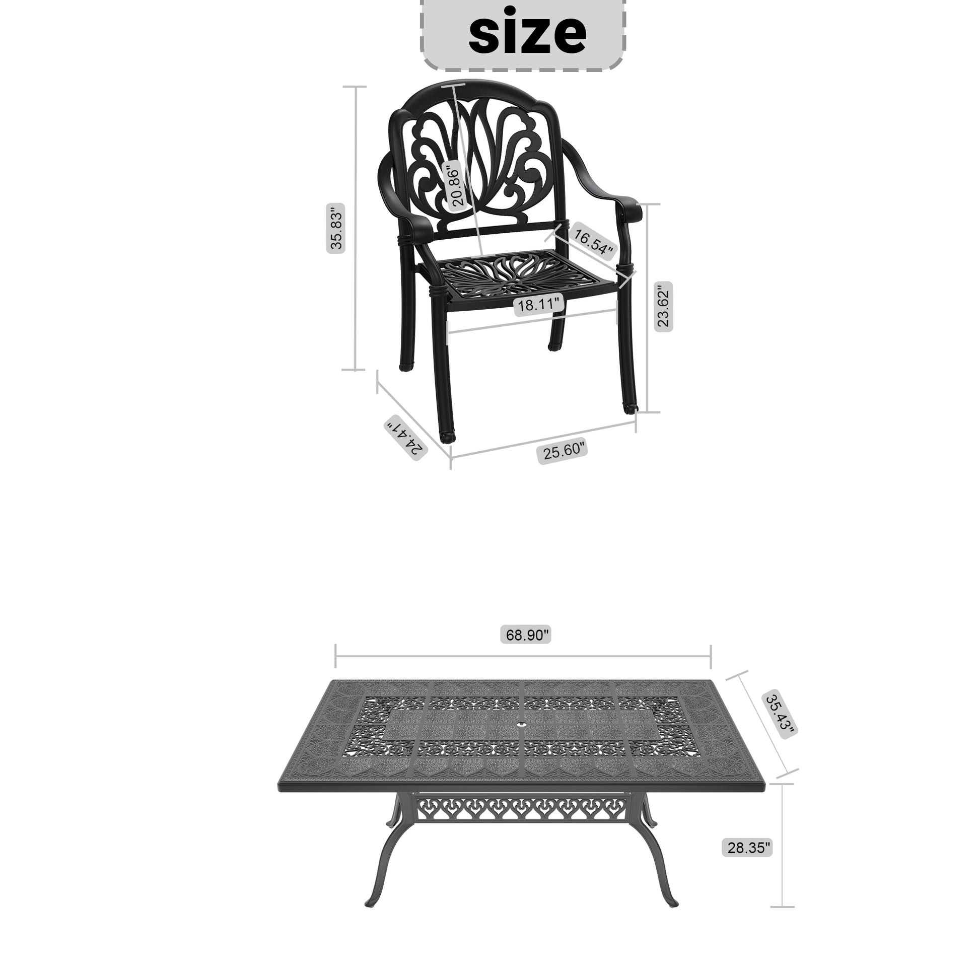 Cushions In Random Colors57 Piece Set Of Cast Aluminum Patio Furniture With Cushions Yes Dining Set Black Seats 4 Rust Resistant Frame Water Resistant Cushion Garden & Outdoor Complete Patio Sets Aluminium