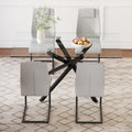 Table And Chair Set.Modern Rectangular Glass Dining Table With 0.39