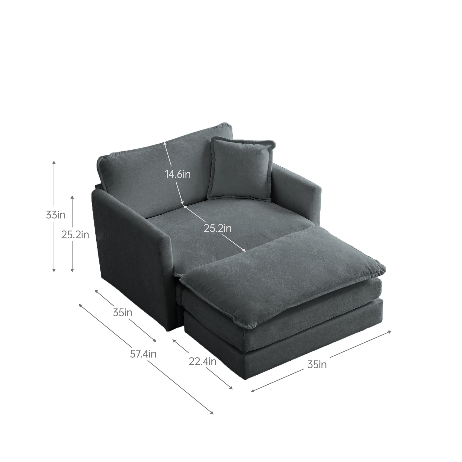 Modern Accent Chair With Ottoman, Living Room Club Chair Chenille Upholstered Armchairreading Chair For Bedroom, Gray Chenille Gray Chenille 1 Seat