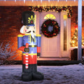 Homcom 8Ft Christmas Inflatables Outdoor Decorations Nutcracker Toy Soldier With Scepter, Blow Up Yard Christmas Decor With Led Lights Display Red Polyester