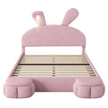 Full Size Upholstered Platform Bed With Cartoon Ears Shaped Headboard And Light, Pink Box Spring Not Required Full Pink Wood Bedroom Bed Frame Velvet Upholstered