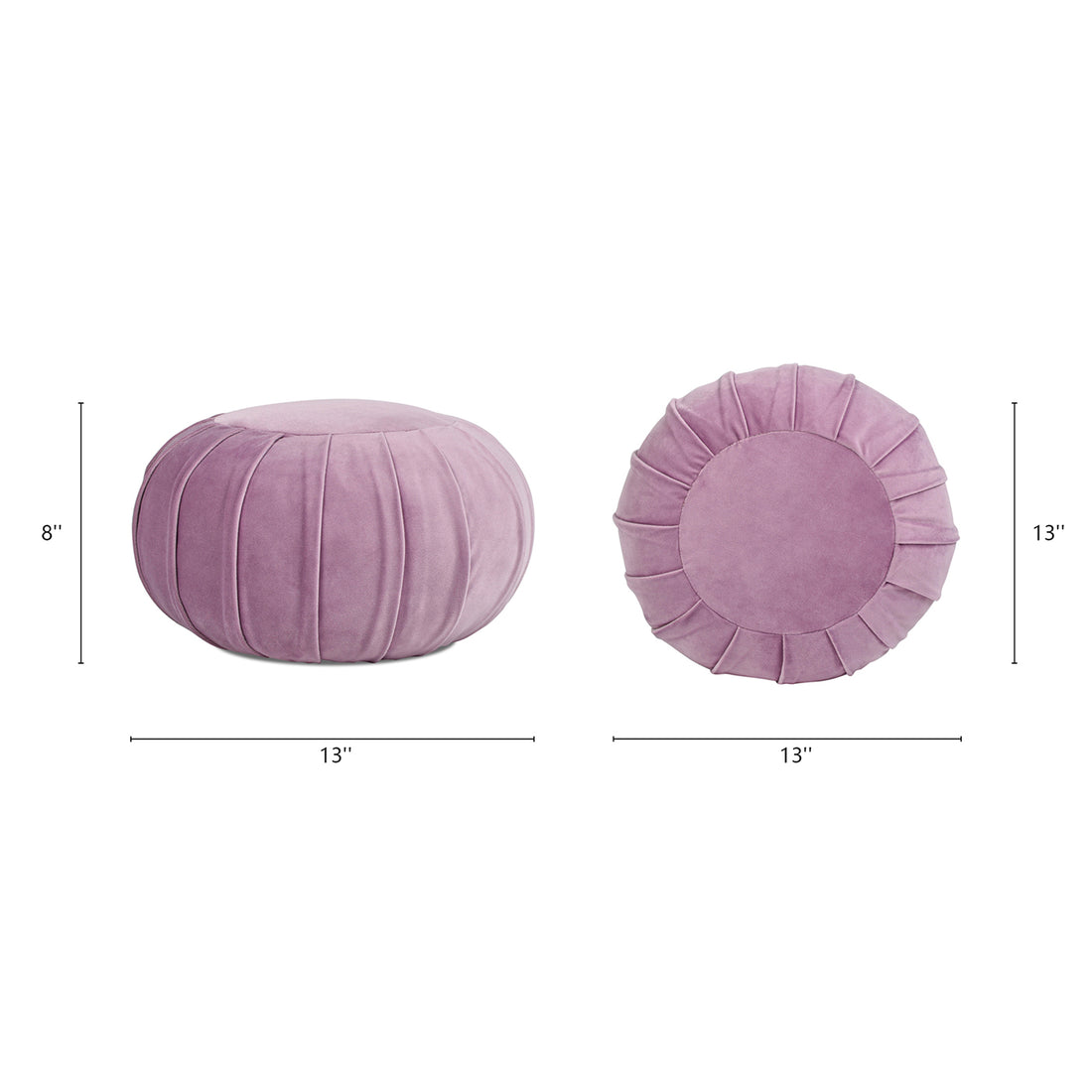 Pouffe 13" Round Pleated Accent Throw Pillow, Lavender Velvet Lavender Purple Polypropylene Velvet