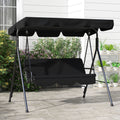 Outsunny 3 Seat Outdoor Patio Swing Chair With Removable Cushion, Steel Frame Stand And Adjustable Tilt Canopy For Patio, Garden, Poolside, Balcony, Backyard, Black 2 Black Steel