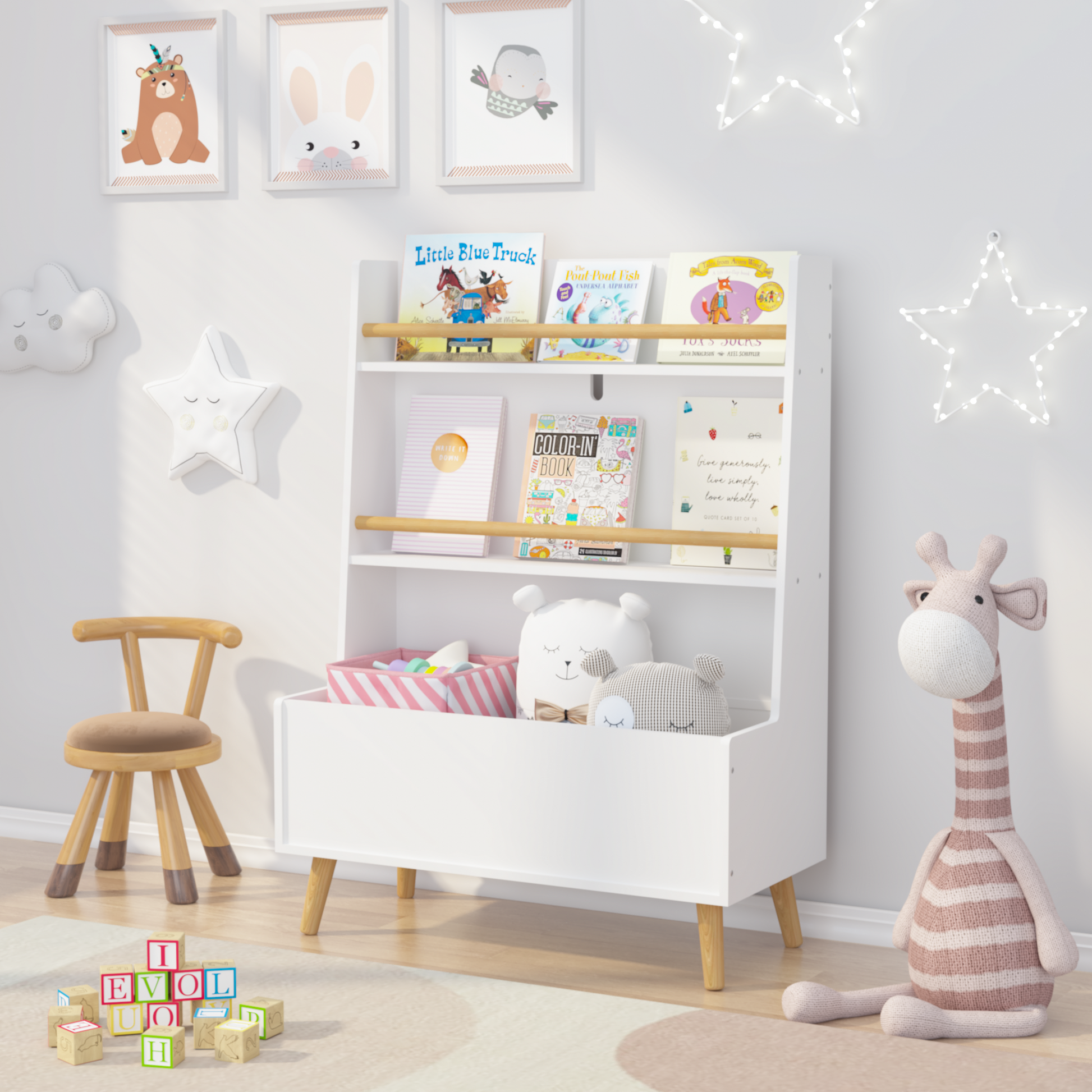 Kids Bookshelf, Book And Magazine Rack, Book Organizer, Toy Storage Cabinet Organizer, White White Mdf