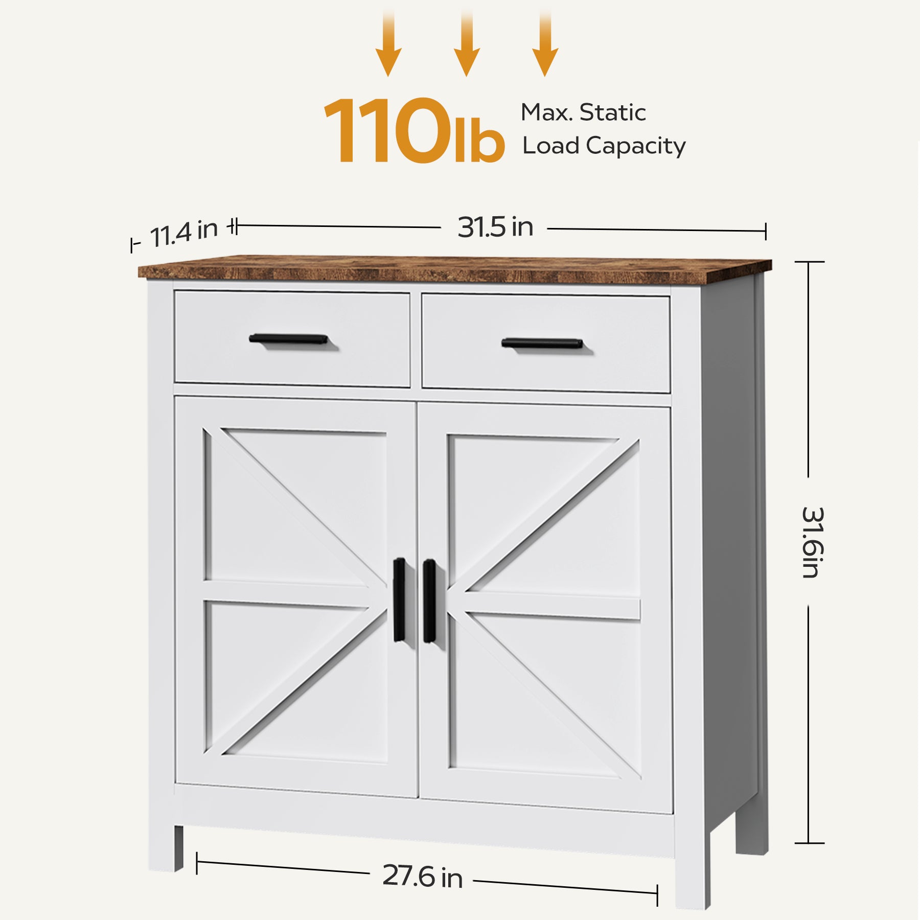 Kitchen Storage Cabinet, Modern Farmhouse Buffet Cabinet With Storage, Coffee Bar With 2 Drawers And 2 Doors, Floor Sideboard Buffet For Living Room, Dining Room, Bathroom, White White Particle Board