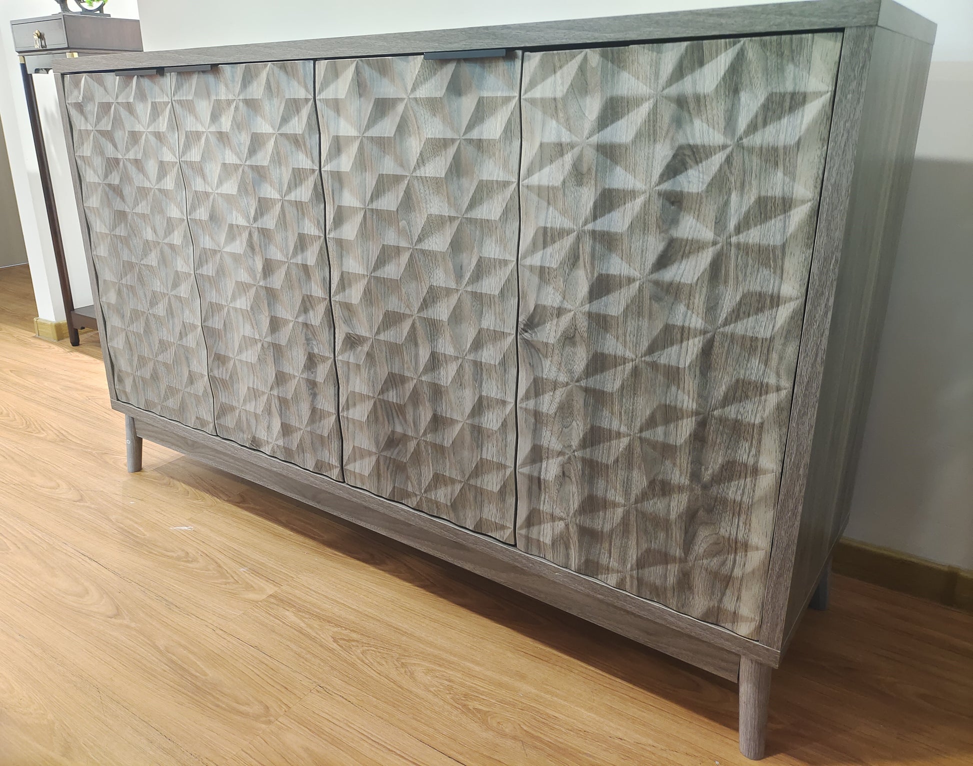 Modern Style Buffet Cabinet,Sideboard Buffet Cabinet With Storage,Storage Cabinet With 4 Diamond Shaped Relief Doors For Living Room,Dining Room,Entryway,Hallway,Kitchen,Grey Gray Gray Dining Room