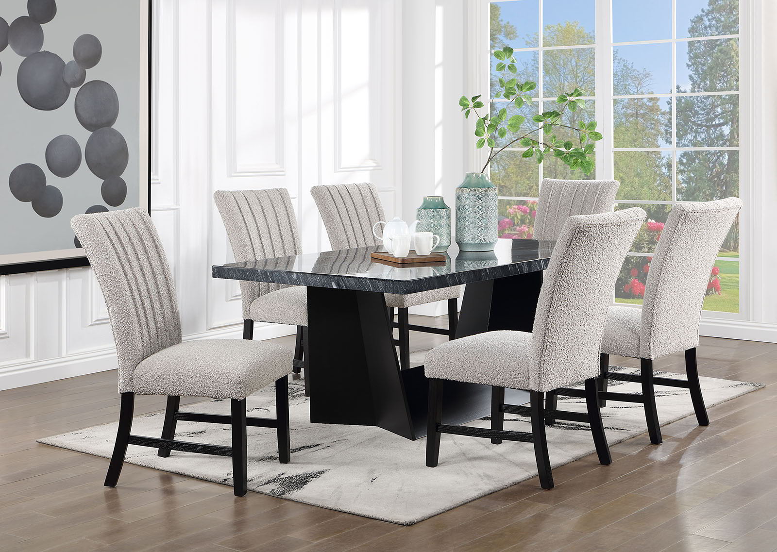 Unique Contemporary Gray Boucle Fabric Set Of 2Pc Dining Chairs Black Wooden Legs Parson Side Chair Black,Gray Dining Room Classic,Contemporary,Modern Side Chair Solid Back Set Of 2 Boucle,Solid