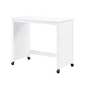 Desks And Stool Set 3Pc White Finish Rolling Desk With Casters, 2 Charging Ports Home Office Furniture White Computer Desk Primary Living Space Contemporary Desk Rectangular Wood