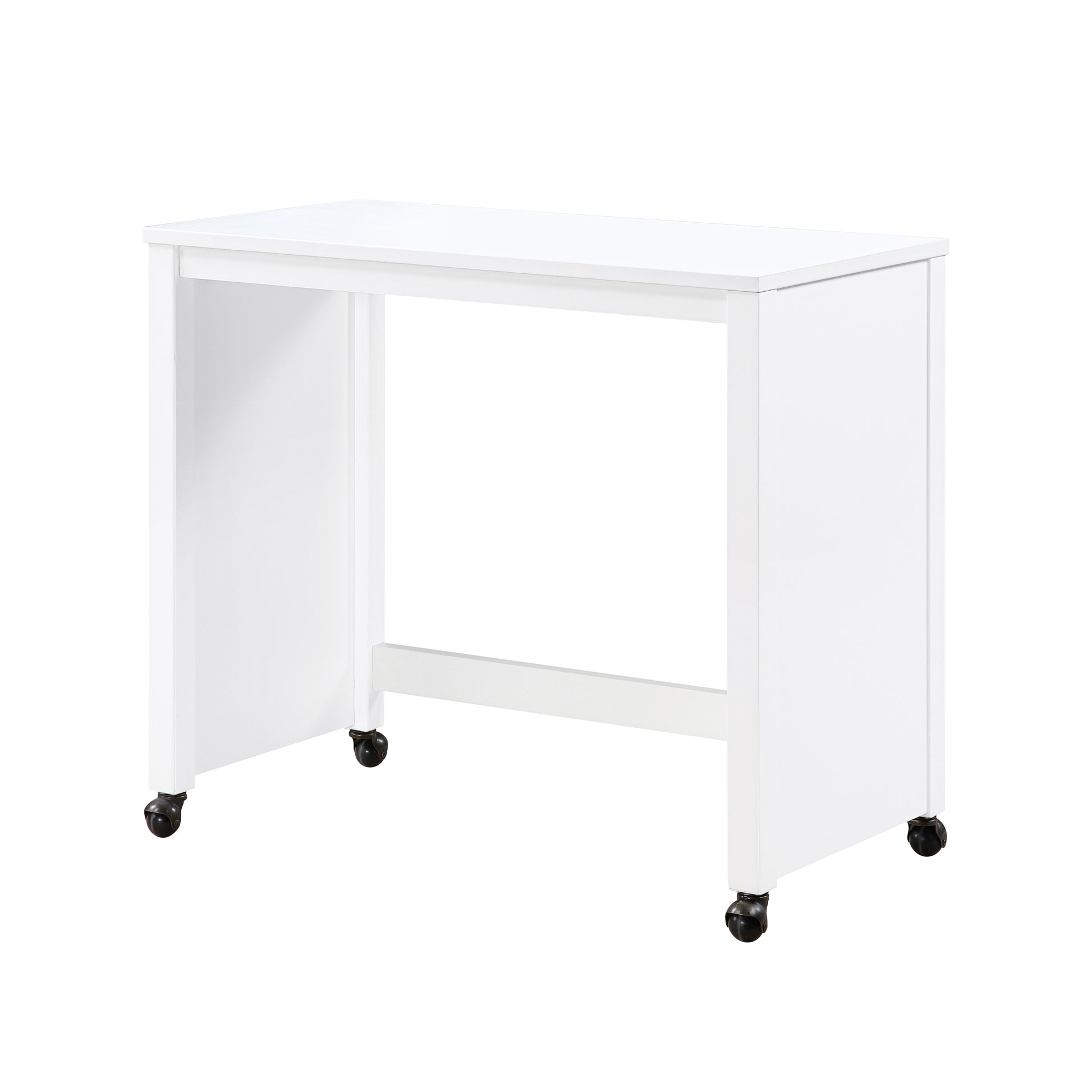 Desks And Stool Set 3Pc White Finish Rolling Desk With Casters, 2 Charging Ports Home Office Furniture White Computer Desk Primary Living Space Contemporary Desk Rectangular Wood