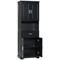 Tall Bathroom Cabinet With Four Doors, Large Storage Space Open Shelve, Upper Storage Cabinet, Black Black Mdf