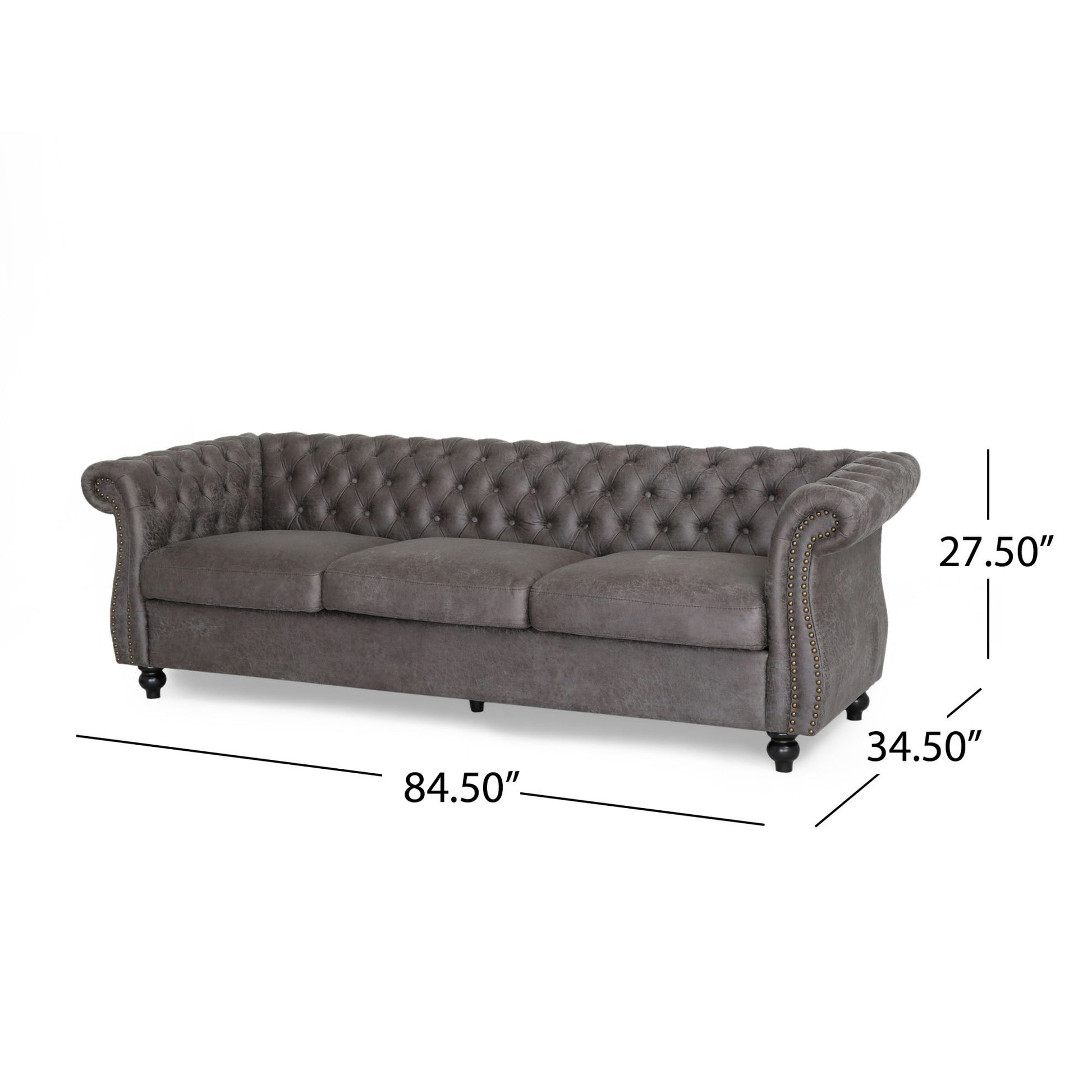 Stylish Slate Suede 3 Seater Sofa With Rolled Arms Modern, Elegant, And Comfortable Couch, Perfect For Relaxing Evenings, Ideal For Contemporary Home Decor, Durable Upholstery, And Luxurious Design Slate Suede Wood Primary Living Space Cushion Back