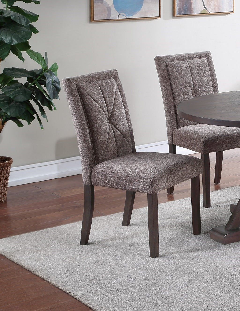 Modern Mocha Finish Fabric 2Pc Side Chairs Tufted Upholstered Back Rustic Espresso Wooden Legs Dining Room Mocha Espresso Dining Room Contemporary,Mid Century Modern,Modern Dining Chairs Tufted Back Set Of 2 Solid Wood