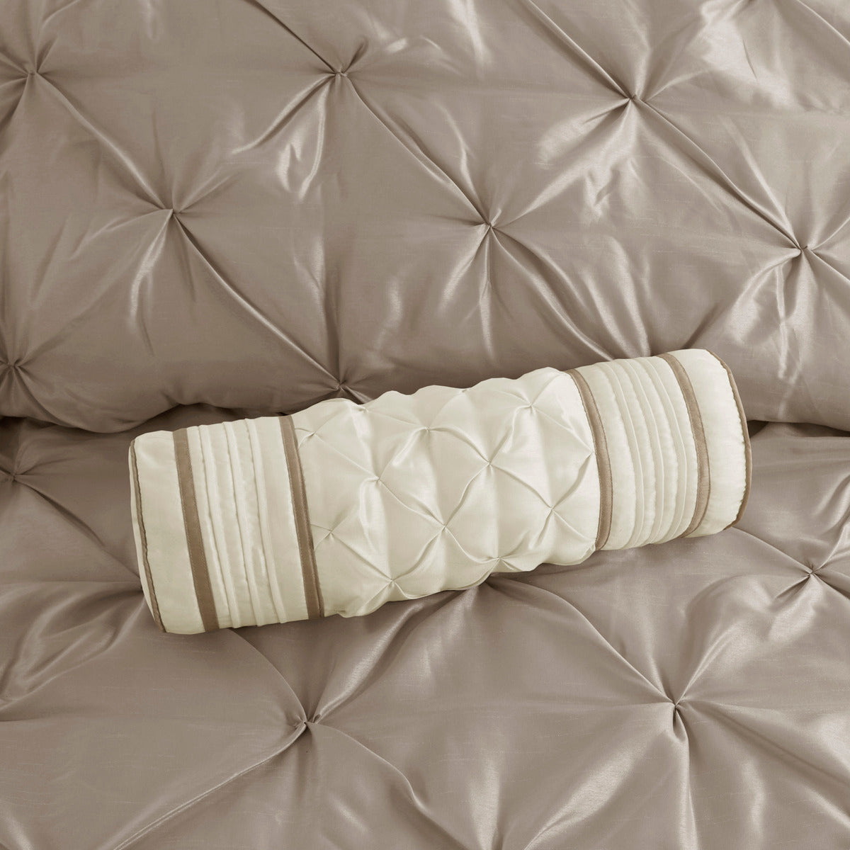 7 Piece Tufted Comforter Set Taupe King King Taupe Polyester