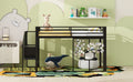 Twin Size Metal Low Loft Bed Frame With Storage Staircase And Iron Mesh,Black Expected Arrival Time:10.10 Black Metal