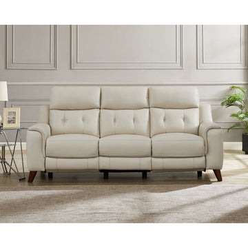 Torino Power Headrest Top Grain Leather Zero Gravity Reclining Sofa Off White Genuine Leather Wood Primary Living Space Medium Firm Tight Back Mid Century Modern Eucalyptus Pillow Top Arms Memory Foam Leather 3 Seat
