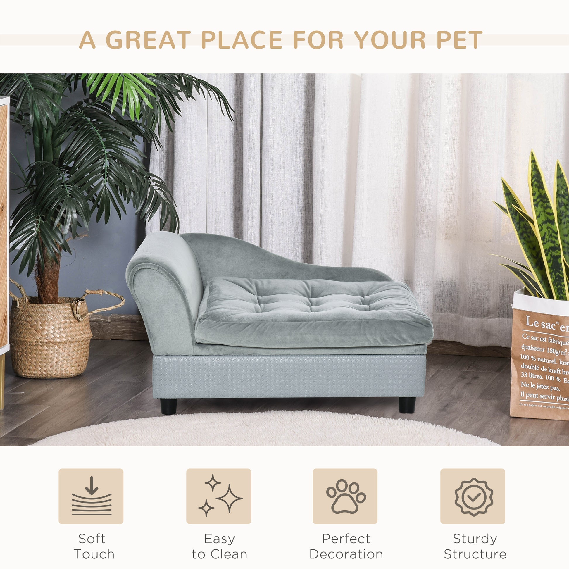 Pawhut Luxury Fancy Dog Bed For Small Dogs With Hidden Storage, Small Dog Couch With Soft 3" Foam, Dog Sofa Bed, Cushy Dog Bed, Modern Pet Furniture For Puppies And Little Breeds, Gray Gray Pvc