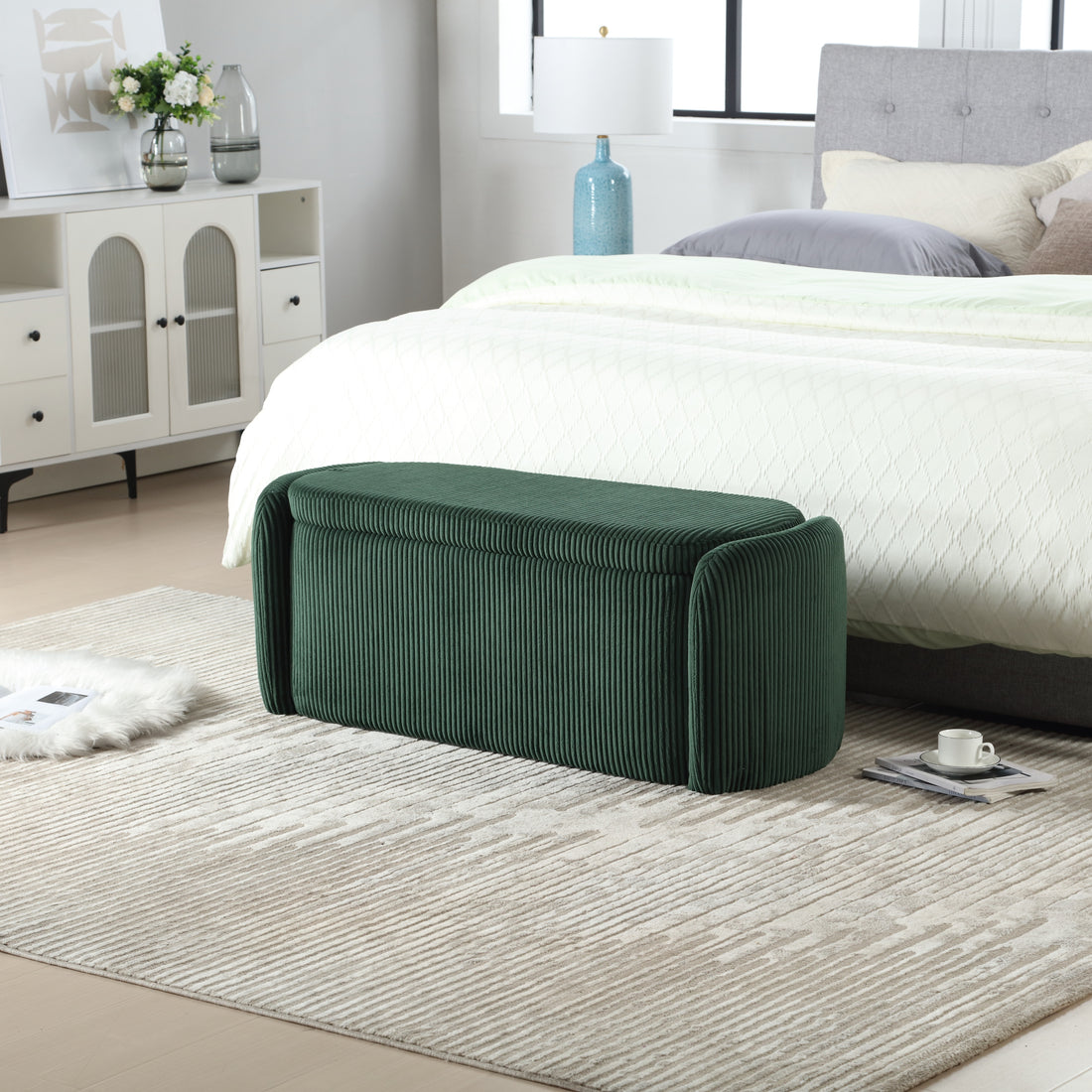 Coolmore Storage Ottoman,Bedroom End Bench,Upholstered Fabric Storage Ottoman With Safety Hinge, Entryway Padded Footstool, Ottoman Bench For Living Room & Bedroom Emerald Emerald Foam Velvet