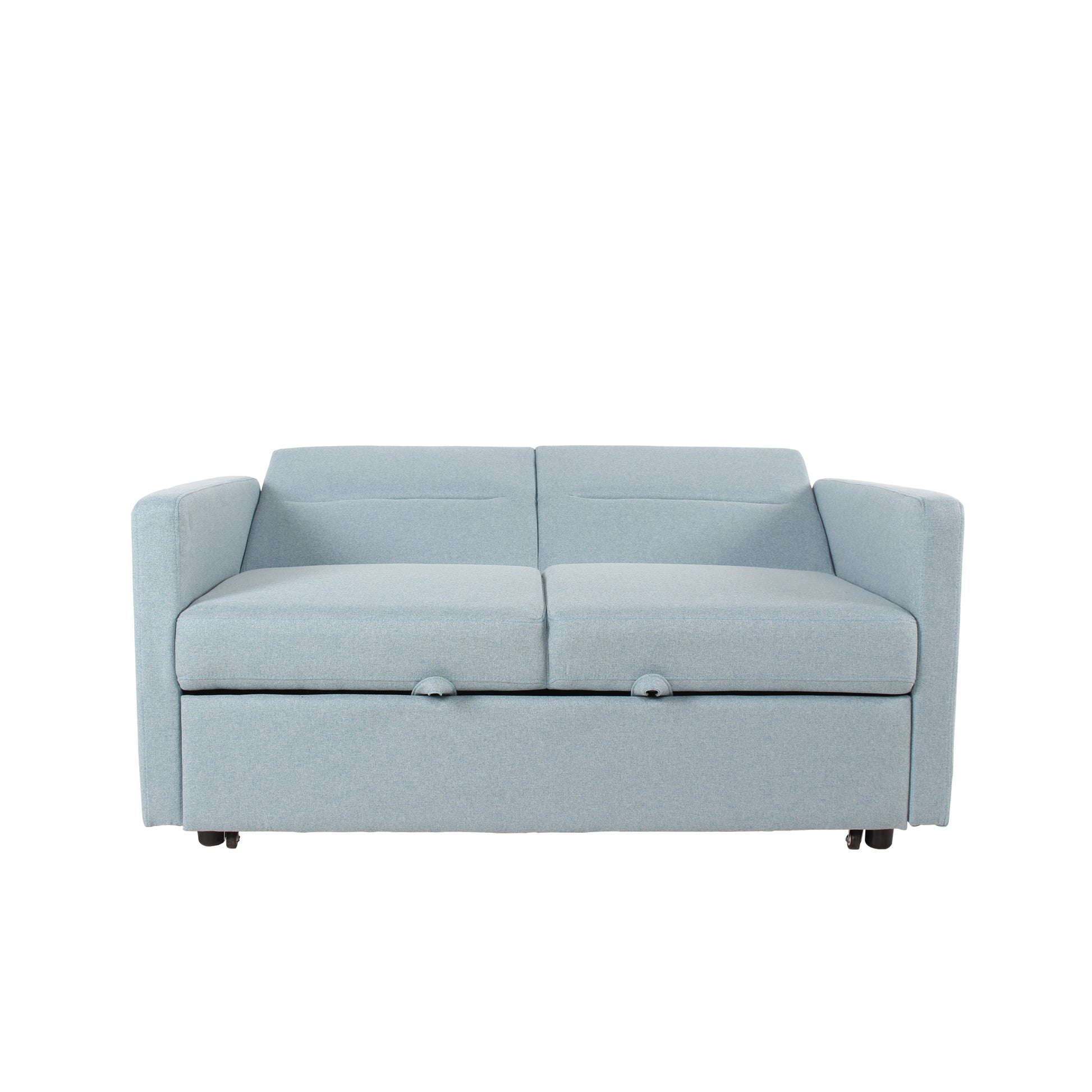 Loveseat Sleeper Pull Out Couch 3 In 1 Sofa Bed Adjustable Backrest Light Blue Wood Fabric