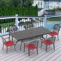 Cushions In Random Colors 7 Piece Set Of Cast Aluminum Patio Furniture With Cushions Yes Dining Set Black Seats 6 Rust Resistant Frame Water Resistant Cushion Garden & Outdoor Complete Patio Sets Aluminium