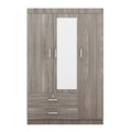 3 Door Mirror Wardrobe With Shelves, Gray Gray Plywood