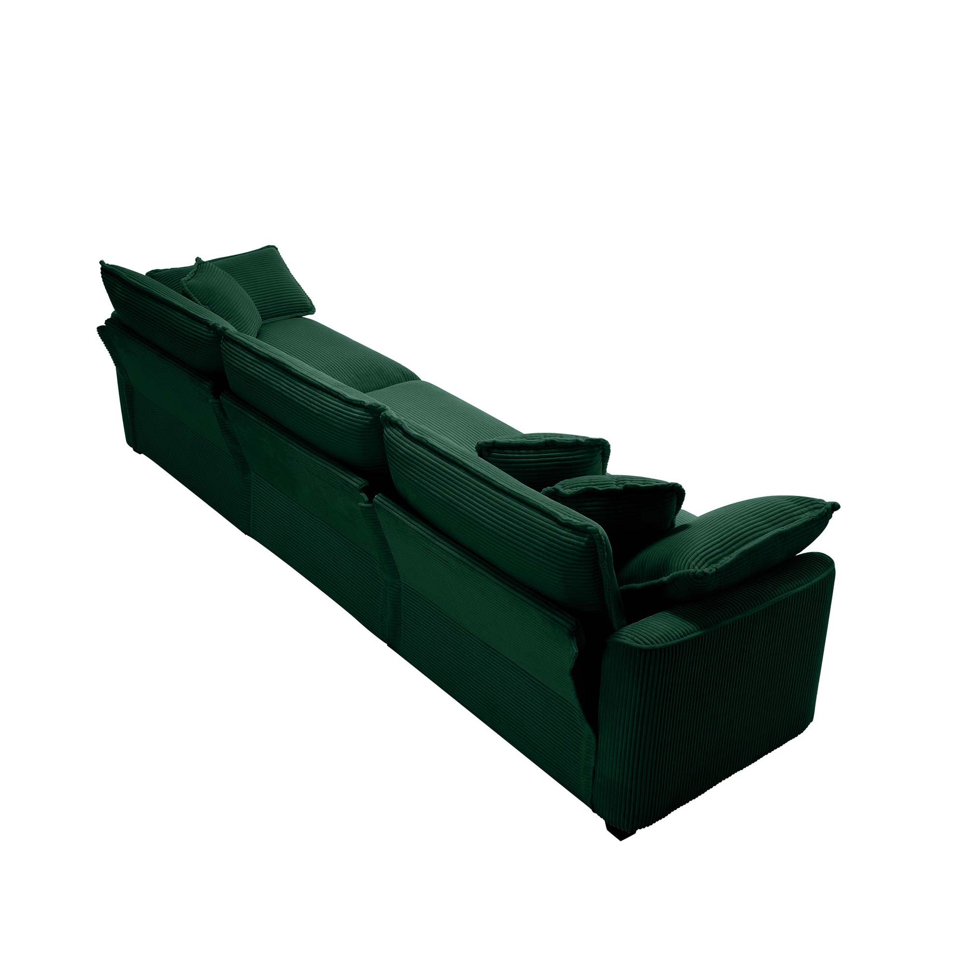 Mid Century Modern Sectional Sofa 3 Seater Sectional Sofa With 2 Arm Pillows And 3 Pillows, Living Room Sectional Green Corduroy Fabric Green Corduroy 3 Seat