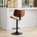 Walnut Bentwood Bar Stools Mid Century Modern Adjustable Counter Height Black Leather Upholstered 360 Swivel Bar Chairs For Kitchen Island Dining Room Cafe, 1 Chair 1Carton,Beige Beige American Design 1 Foam Pu Leather