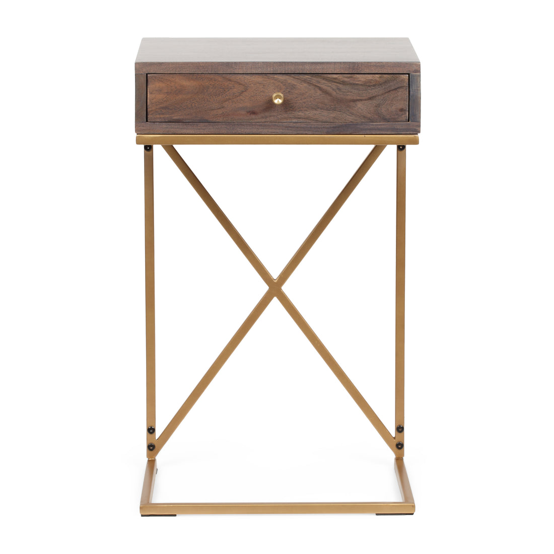 End Table K D With 1 Drawer Dark Brown Wood Metal