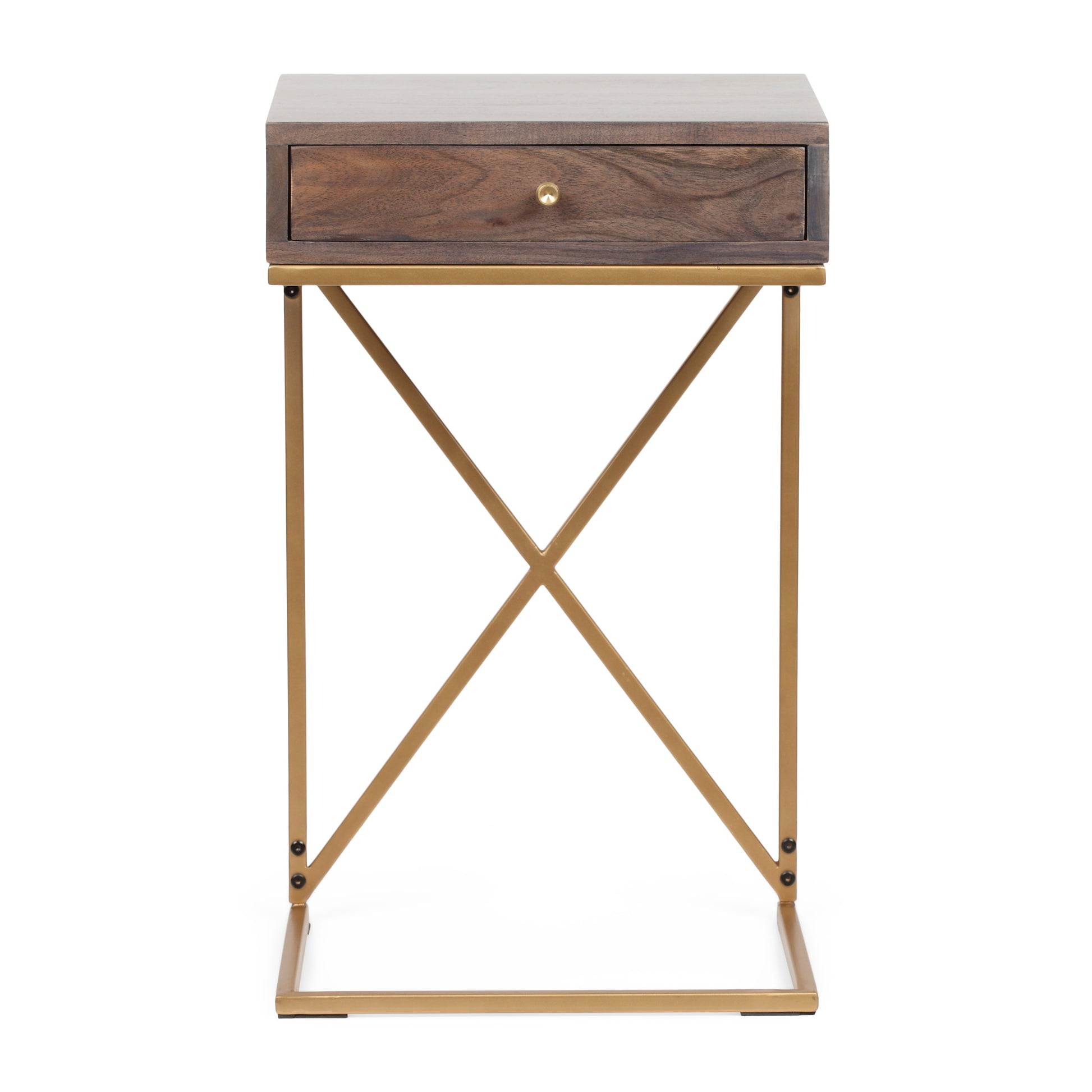 End Table K D With 1 Drawer Dark Brown Wood Metal