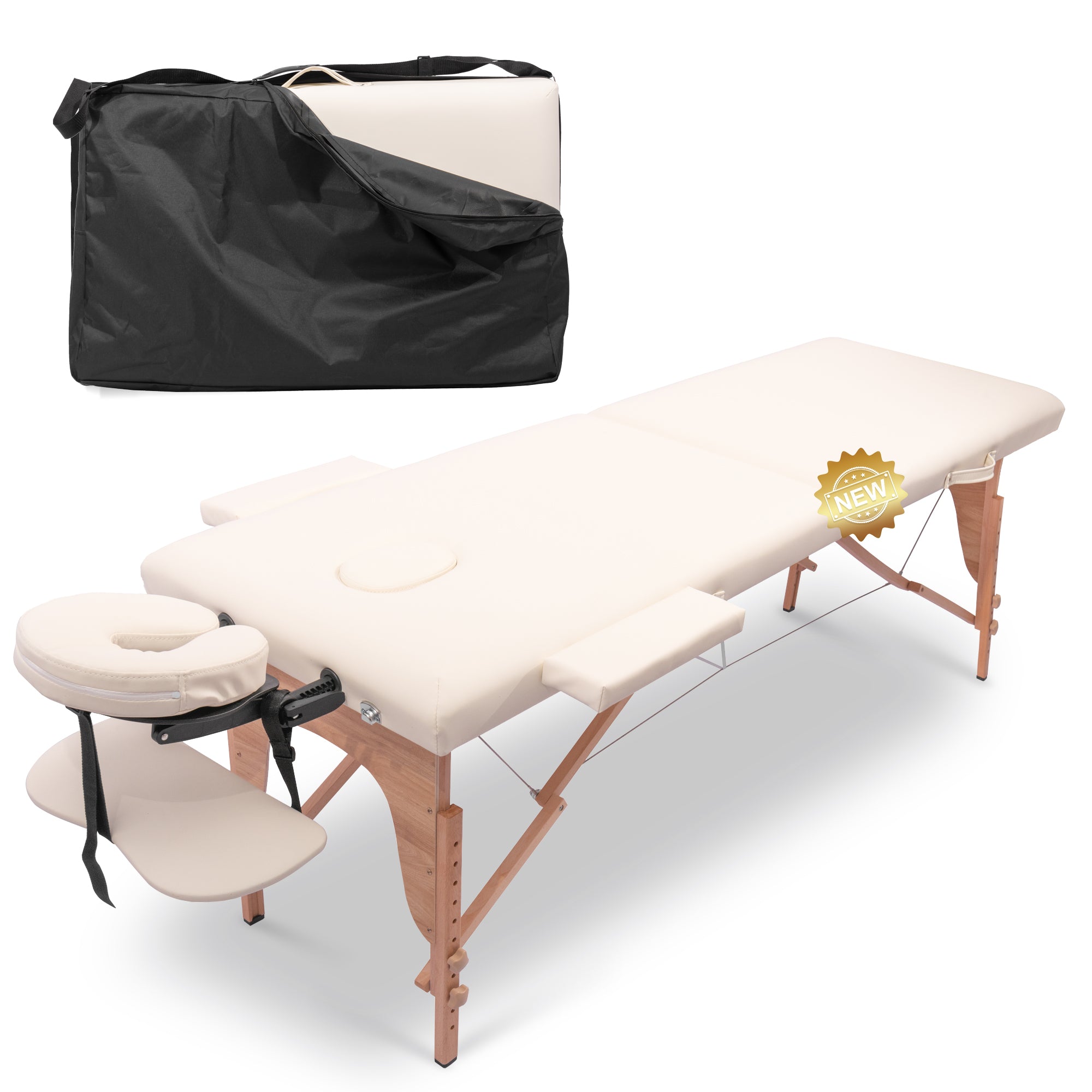 Massage Table Portable Massage Bed Lash Bed With Carrying Case Spa Table Height Adjustable, Salon Bed Face Cradle Bed Cream Faux Leather