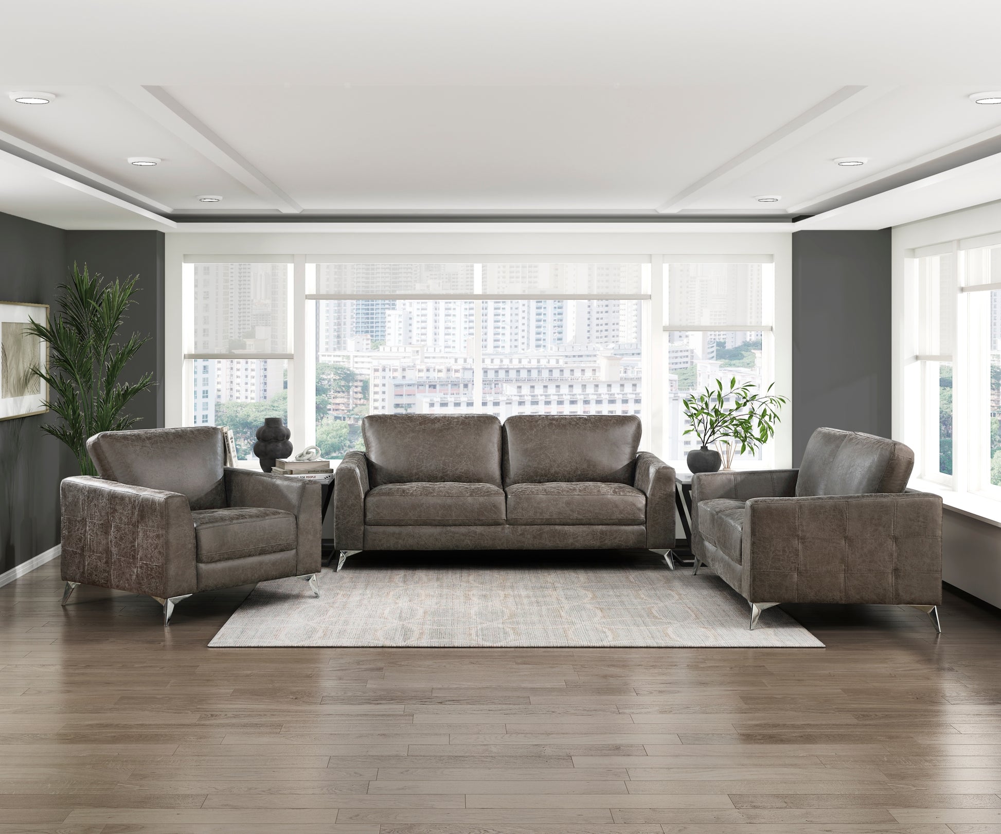 Brownish Gray Polished Microfiber Upholstery Elegant Modern Style Chair 1Pc Solid Wood Living Room Furniture Metal Legs Brown Primary Living Space Modern Solid Wood
