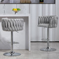 360 Fabric Cover Swivel Bar Stools Set Of 2, Adjustable Counter Height Bar Chairs With Woven Back & Footrest,Silver Chromed Bar Stools For Kitchen Island, Cafe, Pub Gray Gray Kitchen Modern Foam Fabric